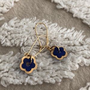Gold and blue flower drop earrings